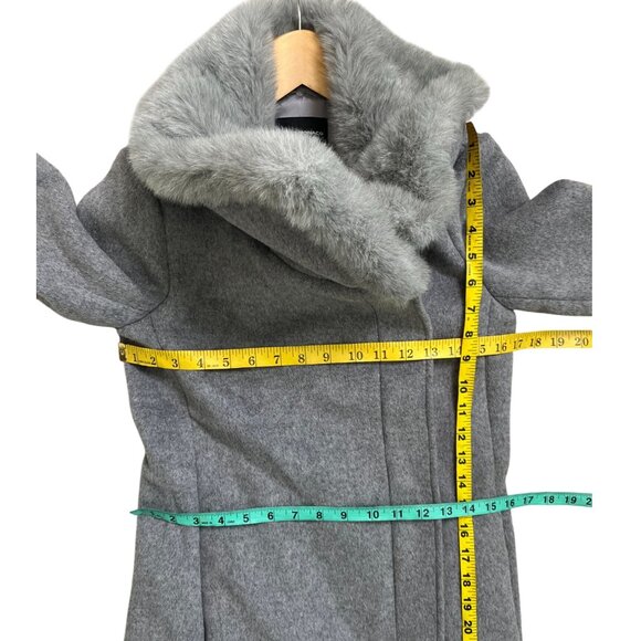 Club Monaco Evangah Wool Coat In Light Charcoal Gray Size XS/TP Faux Fur Collar - Picture 12 of 14